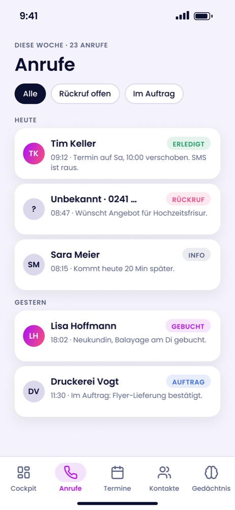 Swibbly-App: Anrufliste mit Zusammenfassung jedes Gesprächs