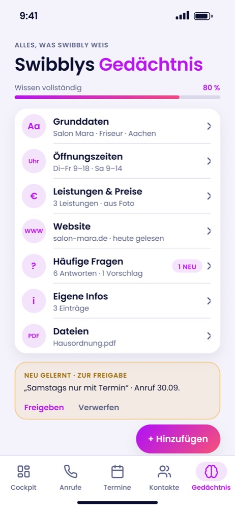 Swibbly-App: Swibblys Gedächtnis mit Preisliste, Website und häufigen Fragen
